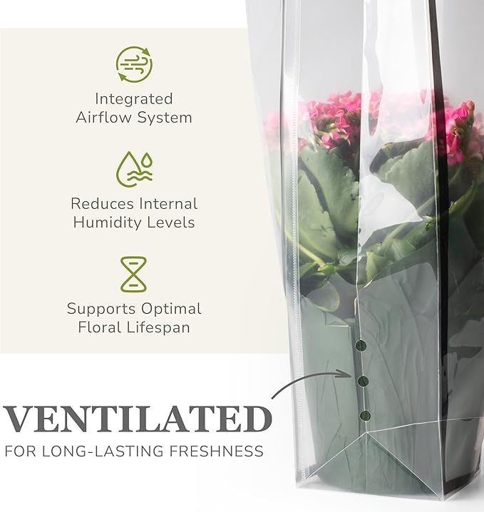 14 Reusable Floral Vase Bag for Bouquets - Portable Flower Bouquet Bags with Ventilation Holes and Ergonomic Handles, Gift-Ready, Tuxedo Gold