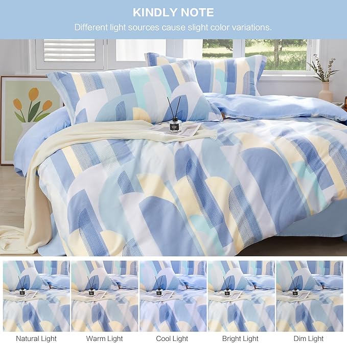 SAPHREAS Blue Geometric Pattern Duvet Cover Set 2pcs Twin Size 100% Cotton Colorful Blocks Bedding Comforter Cover Set 1 Duvet Cover 1 Pillow Case