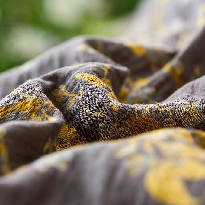 mixinni Vintage Floral Duvet Cover King Set - Gold Jacquard & Grey Reversible, 100% Yarn-Dyed Double-Layer Cotton, Breathable & Luxurious Farmhouse Bedding (3-Piece, Includes 2 Pillowcases)
