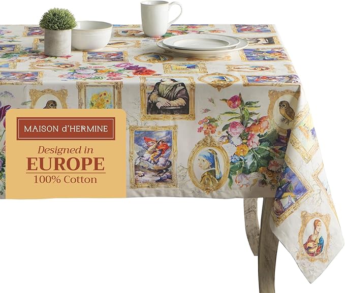 Maison d' Hermine Table Cloth Rectangle Table 100% Cotton 54 x 72 Inches Tablecloth Reusable Decorative for Dining Room, Farmhouse, Home, Party, Festive & Wedding Spring Summer - Masterpiece