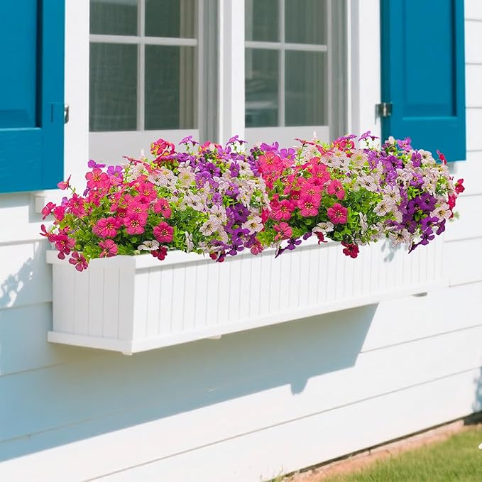 12 Bundles Daisy Artificial Flowers for Outdoors with Eucalyptus - UV Resistant Fake Flowers Outside for Hanging Basket Planter Window Box, Realistic Silk Faux Plants for Porch Garden Patio Home Decor