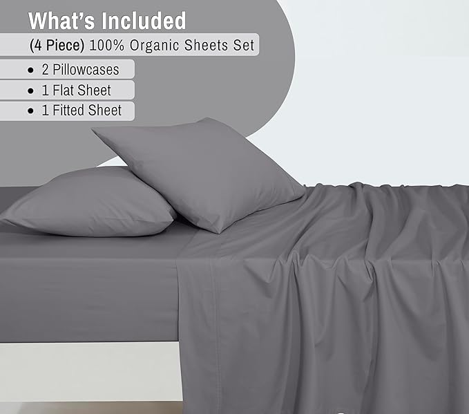 RUVANTI 100% Organic Cotton Sheets Full Size, Percale Weave, GOTS Certified, 4-Piece Set, Deep Pocket 15", Crisp & Breathable, Soft Durable Bedding, Sábanas Algodón Orgánico – Silver Filigree