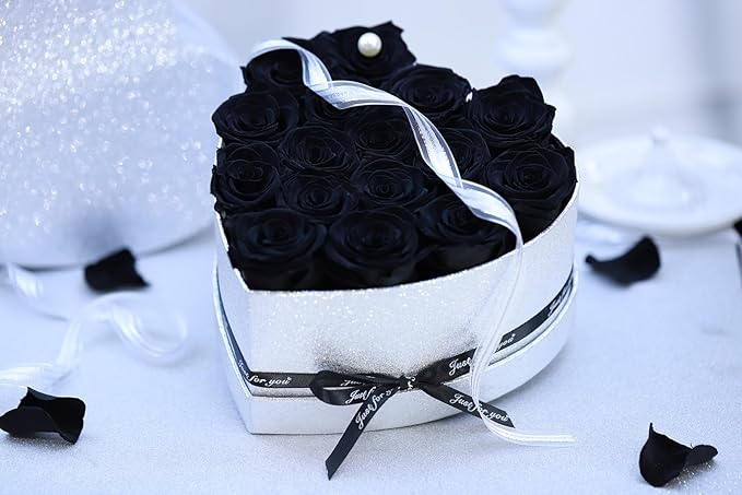Flowers for Delivery-16 Black Forever Real Roses in a Box, Preserved Rose Gifts for Her, Birthday Anniversary Mothers Day Valentines Day Flower Gifts for Women, Mom, Get Well, Sympathy