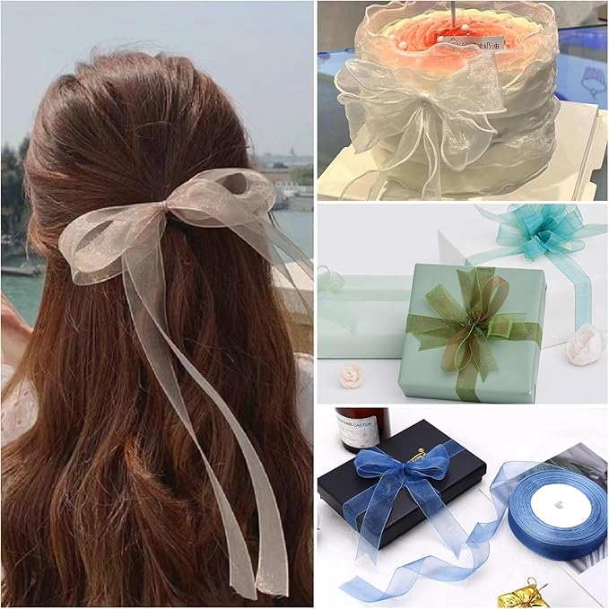Dusty Blue Ribbon for Gift Wrapping 1-1/2 inch Sheer Organza Ribbon for Flower Bouquet Tulle Chiffon Ribbons for Wedding Invitations Christmas Decorations Crafts 50 Yards