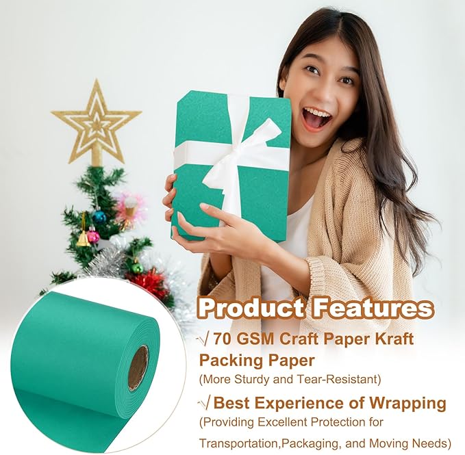 PATIKIL Wrapping Paper, 20" x 700"(59') 70 GSM Craft Paper Roll Kraft Packing Paper for Poster Bulletin Board, Gift Wrapping, Grass Green