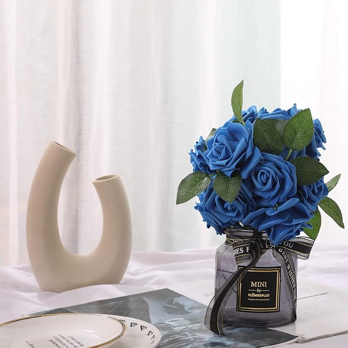 Artificial Flowers Roses 25pcs Blue Roses Wedding Decoration Real Looking Fake Roses w/Stem for DIY Wedding Bouquets Centerpieces Arrangements Party Baby Showers Home Decorations (Royal Blue, 25 pcs)