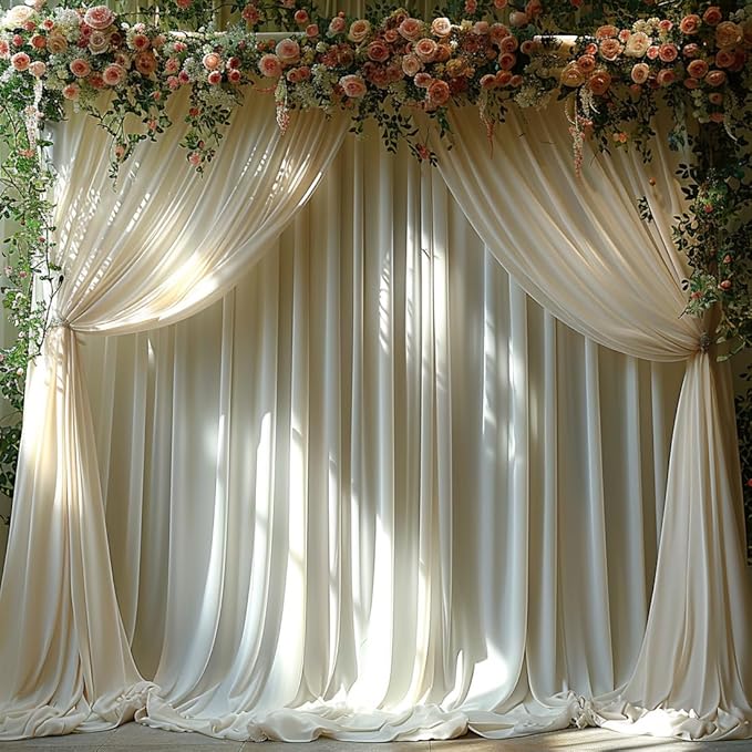 20x10ft Wrinkle Free Ivory Backdrop Curtain for Parties Soft Fabric Drapes Wedding Ivory Curtain Backdrop for Birthday Party Decorations Background for Photography 5x10ft,4 Panels