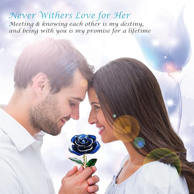 Sinvitron Gold Dipped Infinity Rose Forever Flower Decor, Resin Preserved Real Rose Birthday Gift for Women, Anniversary Present for Mom (Deep Blue)