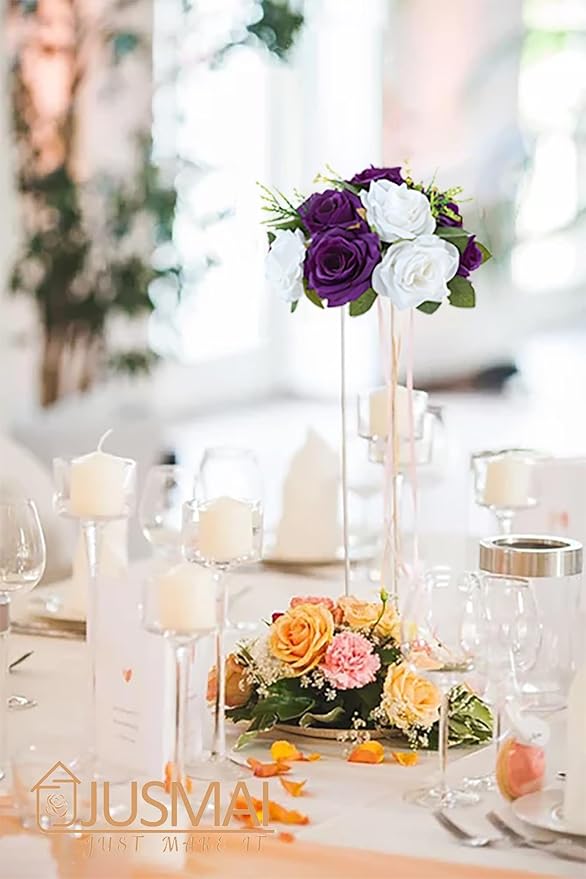 Artificial Flowers Ball 4 Pcs Purple White Wedding Table Centerpiece Decorations Arrangement