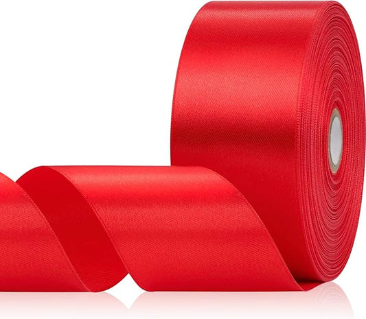 Red Ribbon 2 Inch, 60 Yards Red Satin Ribbon for Flower Bouquet, Crafts, Gift Wrapping, Handmade Roses, Bows, Wedding and Festival Decor