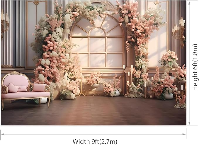 AOTOFO 9x6ft Pink Flowers Wedding Backdrop Elegant Rose Blossom Floral Pretty Plant Photography Background for Woman Bride Party Girls Bridal Shower Photo Studio Shoot