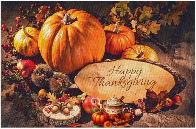 Thanksgiving Holiday Modern Pumpkins Placemats Set of 1 PVC Vinyl Non Slip Table Mats Heat Resistant Place Mats Washable Wipeable Dining Table Mat for Kitchen Party Indoor Outdoor Decorative Gift