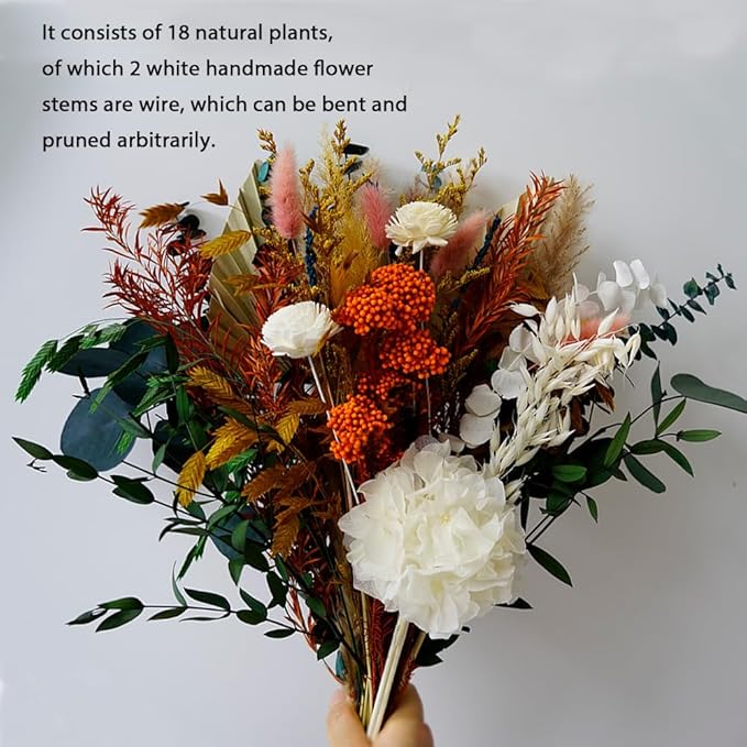 Natural Dry Bouquets, Mixed Preserve Bouquet, Dried Pampas Grass, Palm Leaf, Preserve Hydrangea, Etc., Bohemian Home Office Wedding Decoration, DIY Flower Arrangement