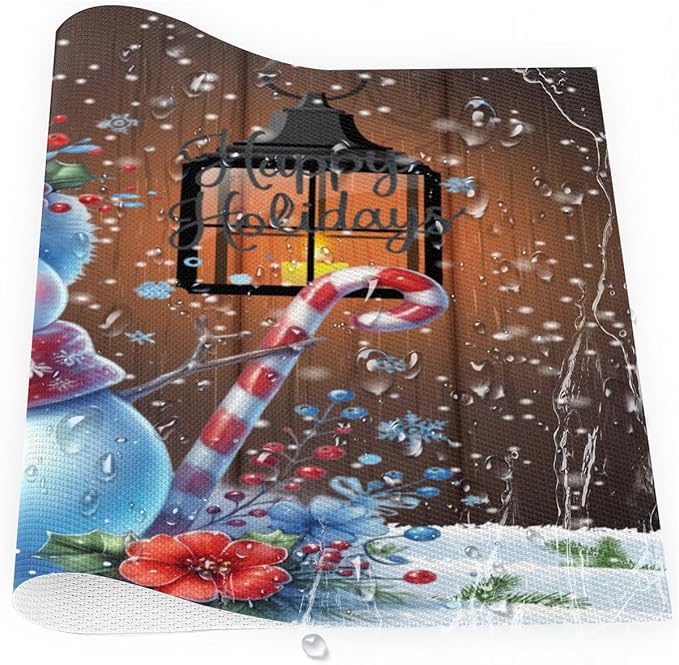 Christmas Art Snowman Snowflake Placemats Set of 1 PVC Vinyl Non Slip Table Mats Heat Resistant Place Mats Washable Wipeable Dining Table Mat for Kitchen Decor Party Indoor Outdoor Decorative Gift