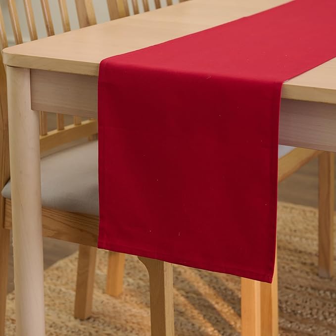 Encasa XO Table Runner 13"x48" Long | Cotton Canvas Fabric | Deep Red Solid Color | Machine Washable & Durable