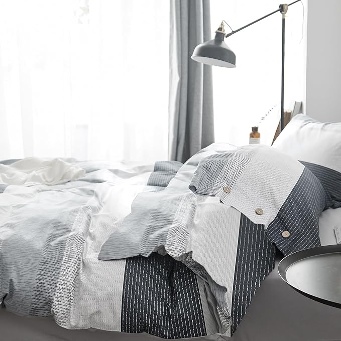 LifeTB Striped Comforter Set Twin XL Size, Modern Style Blue Grey Stripes Pattern Printed Bedding Set, 3 Pieces Lightweight Bedding Comforter Set, Stripe Soft Fluffy Bed Comforter with 2 Pillowcases