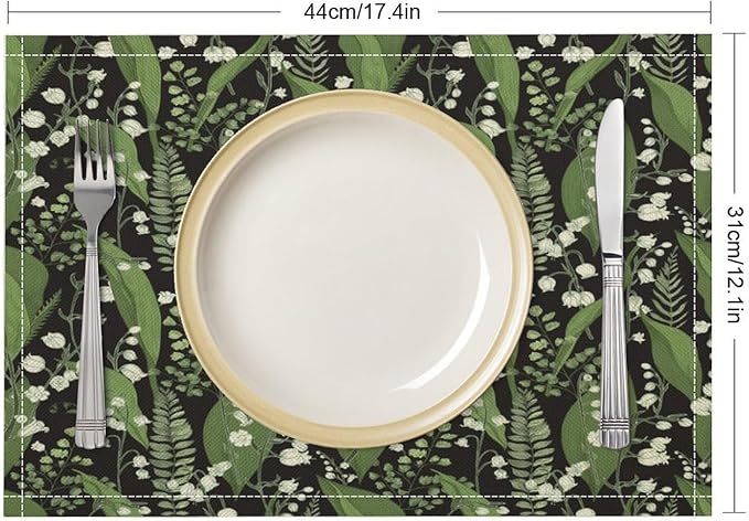 Vintage Botanical Placemats Set of 6, 17x12 Inch Retro Nature Plant Exotic Green Leaves Wildflower Table Mats for Home Party Kitchen Dining Decor
