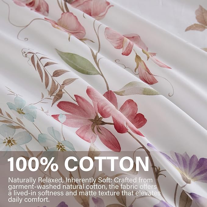100% Cotton Duvet Cover King Size – Pastel Lavender Print Vintage Bedding Set with Zipper Closure, 3 Pieces Luxury & Silky Soft Comforter Cover for All Seasons