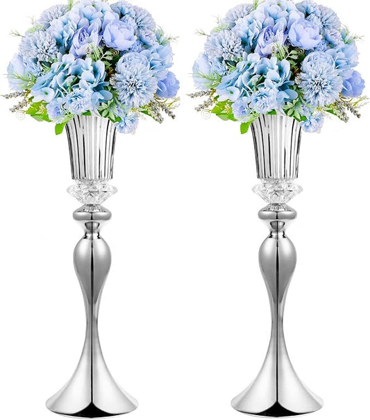Metal Trumpet Wedding Flower Vases, 22" Tall Elegant Table Centerpiece Vases, Gold Flower Arrangement Stands for Anniversary Ceremony Birthday Party Event Wedding Home Decoration (Silver, 22"-2pcs)