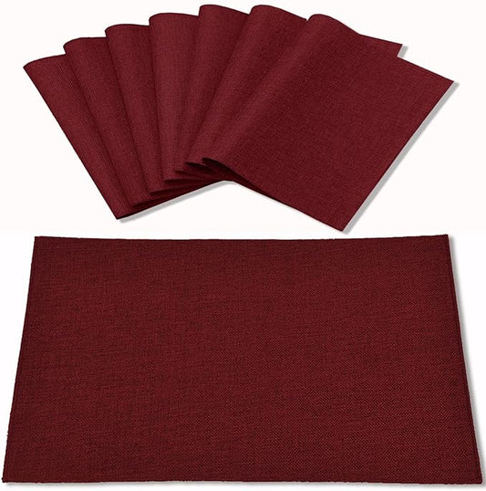Cloth Burgundy Placemats Set of 8, Linen Type Fabric Placemats Machine Washable Heat Resistant Placemats Polyester Place Mats for Halloween, Thanksgiving and Christmas Dining Table (Burgundy)