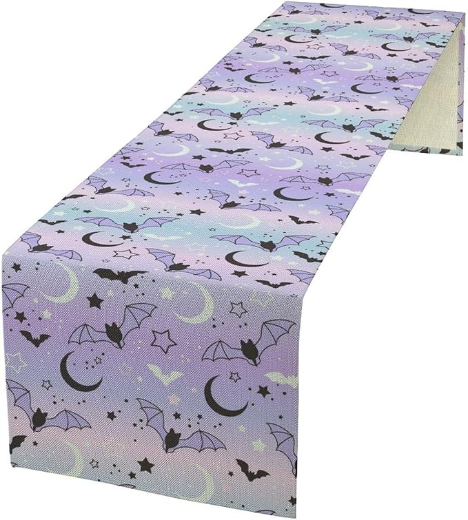 Gothic Table Runner,Cute Bat Star Sky Print Table Runner for Home Kitchen Table Dining Garden Farmhouse Wedding Party Decor 13x90 Inch