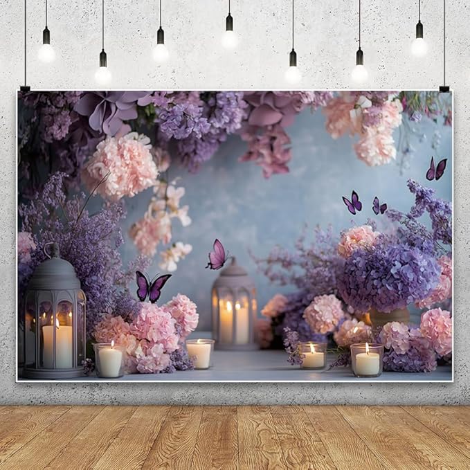 YongFoto Elegant Flower Wall Backdrop 12x10ft Floral Butterfly Candle Photography Background Baby Bridal Shower Wedding Girl Birthday Party Banner Room Decor Portrait Photoshoot Wallpaper Photo Booth