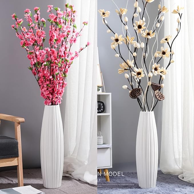 Large Floor Ceramic Tall Vase 28 Inches,White Modern Flower Tall Vases for Office, Home,Farmhouse,Living Room Décor,Simple Origami Design Fall Decorative Porcelain Flower Arrangement Vase Ideal Gift