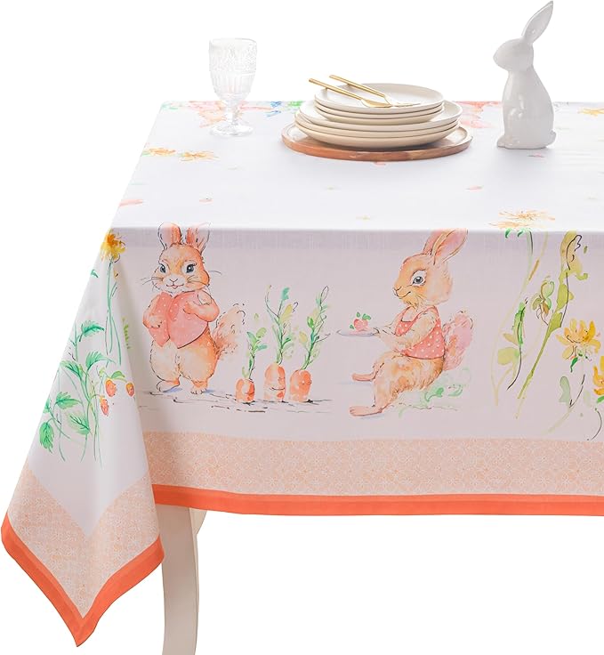 Maison d'Hermine Table Cloth Rectangle Table 100% Cotton Tablecloth for Dining Room, Farmhouse, Home, Hotel, Parties & Wedding - Ideal for Easter Decorations Spring & Summer (Bunny Party, 60" x 90")