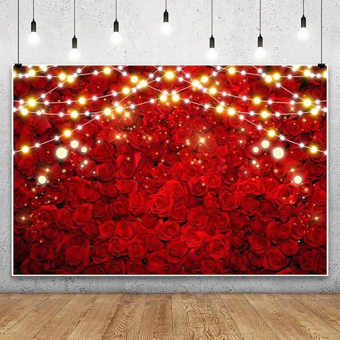 Leowefowa 10x6.5ft Red Rose Photo Backdrop Romantic Rose Floral Wall Background for Lover Sweet Valentine's Day Wedding Bridal Shower Mother's Day Sweet Party Banner Decor Photo Supplies Prop