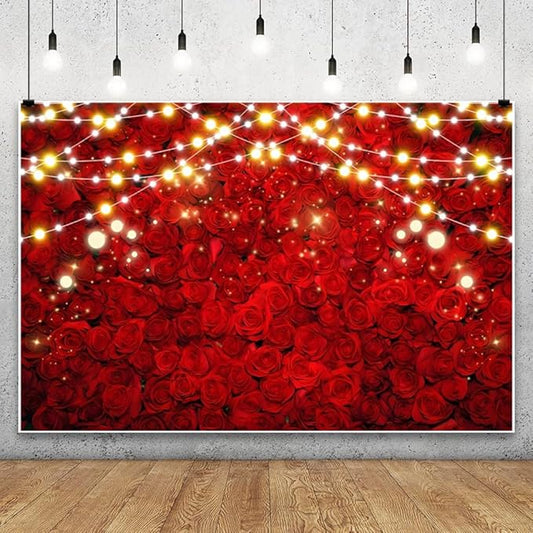 Leowefowa 7x5ft Red Rose Photo Backdrop Romantic Rose Floral Wall Background for Lover Sweet Valentine's Day Wedding Bridal Shower Mother's Day Sweet Party Banner Decor Photo Supplies Prop