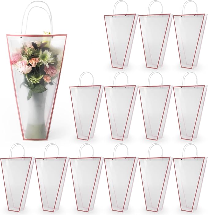 the florist Supply 14 Reusable Floral Vase Bag for Bouquets - Portable Flower Bouquet Bags with Ventilation Holes and Ergonomic Handles, Gift-Ready, Tuxedo Rose Gold
