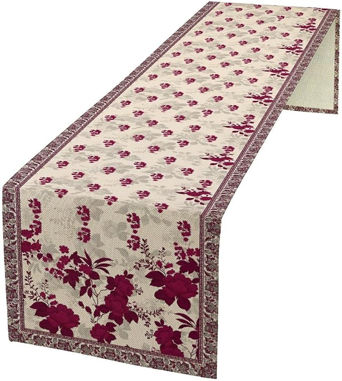 Elegant Floral Table Runner, Vintage Burgundy Maroon Flowers Classic Art Table Decoration Runner for Kitchen Dining Holiday Party Wedding Home Decor, 13x36 Inch