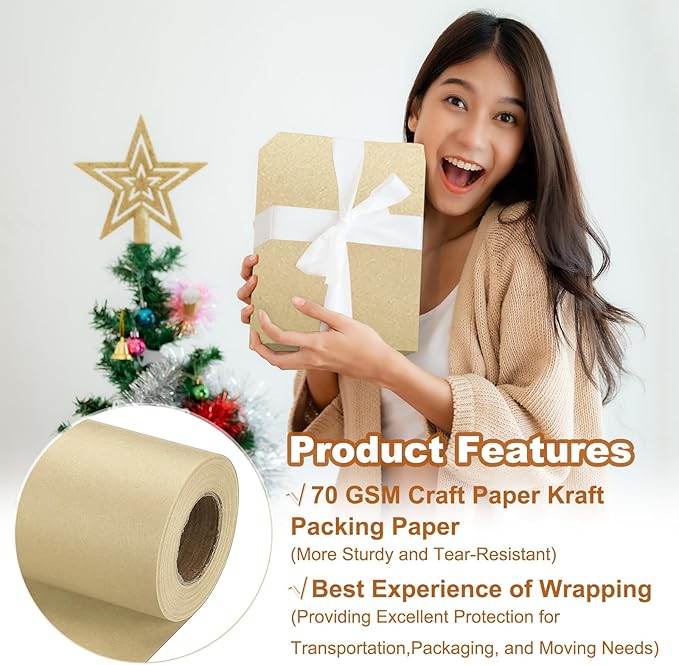 PATIKIL Wrapping Paper, 15" x 500"(42') 70 GSM Craft Paper Roll Kraft Packing Paper for Poster Bulletin Board, Gift Wrapping, Brown