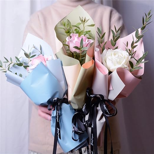 BBJ WRAPS Double Color Flower Wrapping Paper Waterproof Florist Bouquet Packaging Wraps 20 Sheets 23.6x23.6 Inch (Sky Blue)