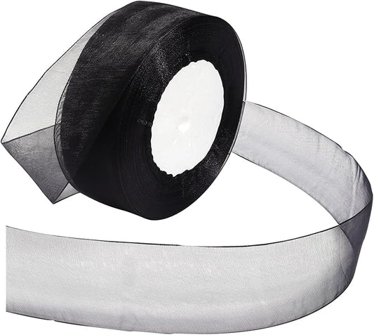 Black Ribbon for Gift Wrapping 1-1/2 inch Sheer Organza Ribbon for Flower Bouquet Tulle Chiffon Ribbons for Wedding Invitations Christmas Decorations Crafts 50 Yards
