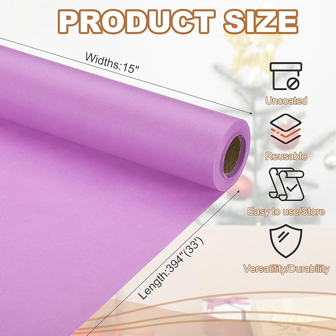 PATIKIL Wrapping Paper, 15" x 394"(33') 70 GSM Craft Paper Roll Kraft Packing Paper for Poster Bulletin Board, Gift Wrapping, Light Pink
