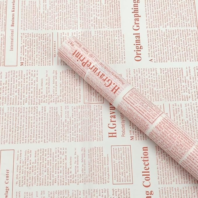 LeZakaa 20 Sheets Newsprint Flower Wrapping Paper, Waterproof Floral Bouquet Paper, White & Pink Newsprint Design for Valentine's Day, Mother's Day, Birthday Party, Bridal Shower, Wedding, Baby Shower