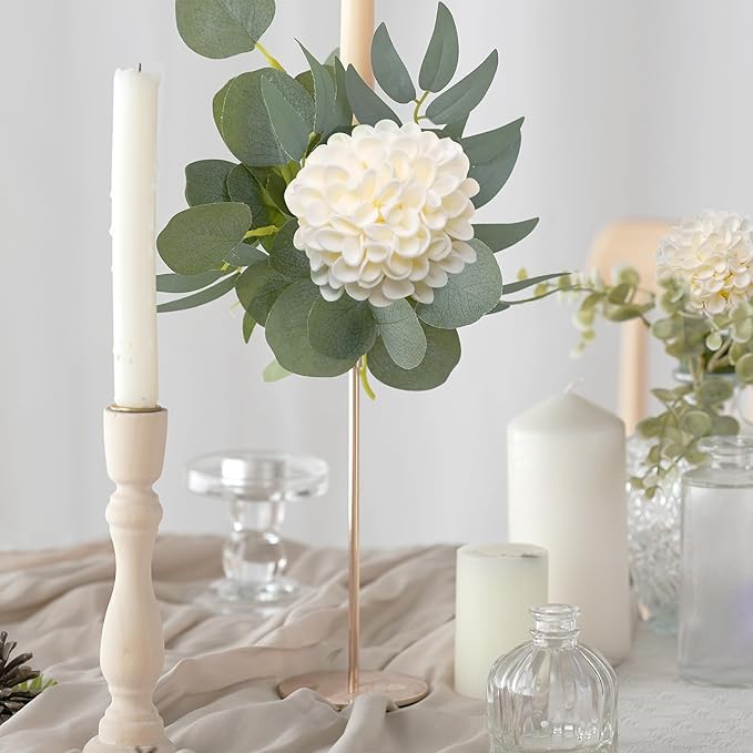 Artificial Flowers, 50pcs Realistic Artificial Rose for DIY Wedding Bouquets Centerpieces Arrangements, Cream Dahlia Flowers with Stem for Bridal Shower Party Home Decorations