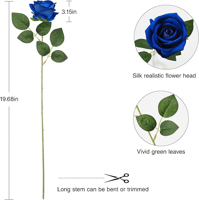 Hawesome Fake Roses Artificial Silk Flowers - 12 Pcs Blue Roses Artificial Faux Flowers with Stems for Home Wedding Centerpiece Hotel Office Decor