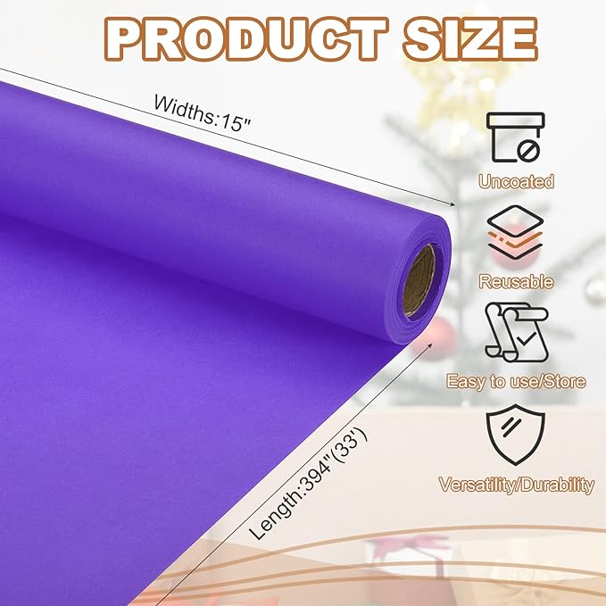 PATIKIL Wrapping Paper, 15" x 394"(33') 70 GSM Craft Paper Roll Kraft Packing Paper for Poster Bulletin Board, Gift Wrapping, Violet Blue