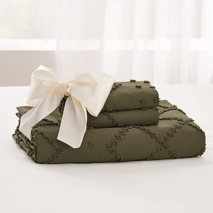 Bedsure Boho Duvet Cover King Size - Olive Green Breathable & Soft Boho Bedding, Machine Washable Comforter Cover for All Seasons, Includes 1 Duvet Cover 104"x90" with 2 Pillow Shams & Zipper Closure