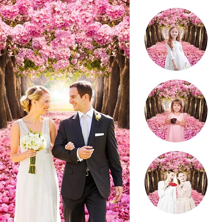 12x6ft Spring Pink Flower Backdrop Cherry Blossom Floral Petal Trees Boulevard Garden Romantic Valentine's Day Photography Background for Wedding Baby Shower Tea Party Girl Adult Portraits