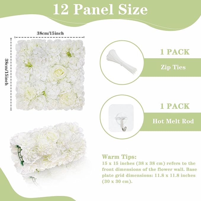 White Flower Wall Backdrop Wedding: 12 Packs 15x15 Inches 3D Floral Rose Wall Panels - Party Event Background Bridal Shower Decorations