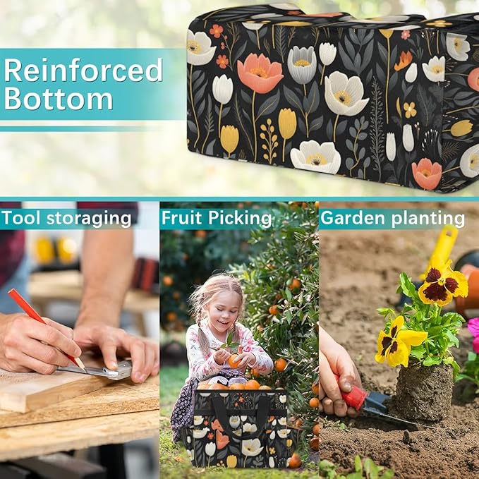 Garden Tool Bag Organizer Garden Tote Bag with Pockets Flower Small Patterned Tool Storage Organizer Gardening Tool Kit Holder 13" x 6.8" x 2.8"