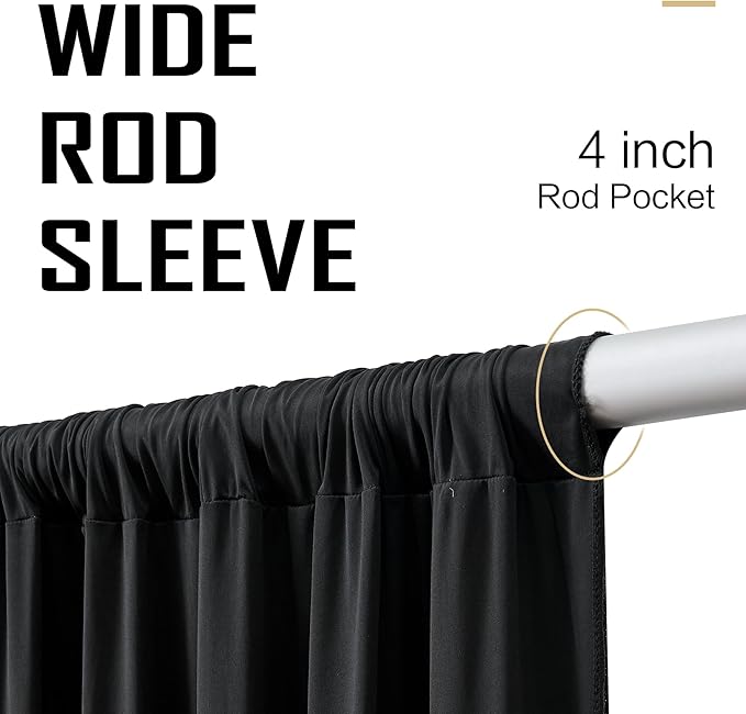 gogoparti 10x15 ft Black Backdrop Curtain for Weddings & Parties - 2-Panel Wrinkle-Free Polyester Drape, 15 FT Long for Birthday, Baby Shower, Halloween Photography Background