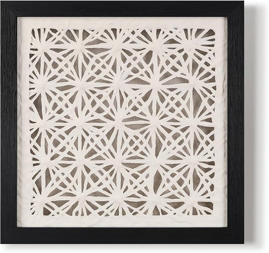 FOLKOR Abstract Framed Black and White Wall Art for Hallway Entryway Staircase, 12" Natural Rice Paper Geometric Wall Decor, Unique Room Aesthetic Artwork Wall Panel for Farmhouse Living Room Book Shop
