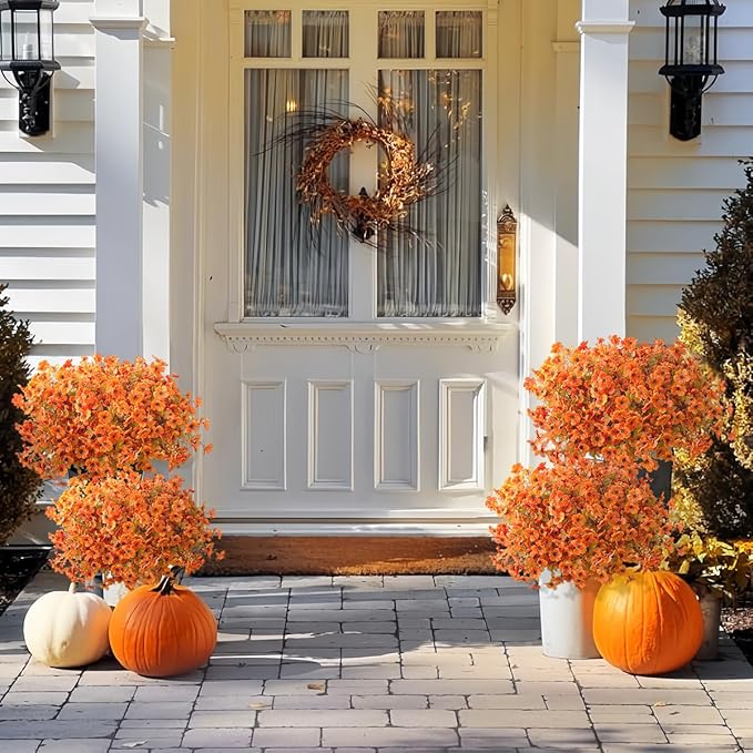 20 Bundles Realistic Artificial Fall Flowers for Outdoors, UV Resistant Autumn No Fade Fake Fall Flowers, Look Real for Farmhouse Thanksgiving Halloween Home Garden Front Porch Decor(Orange)