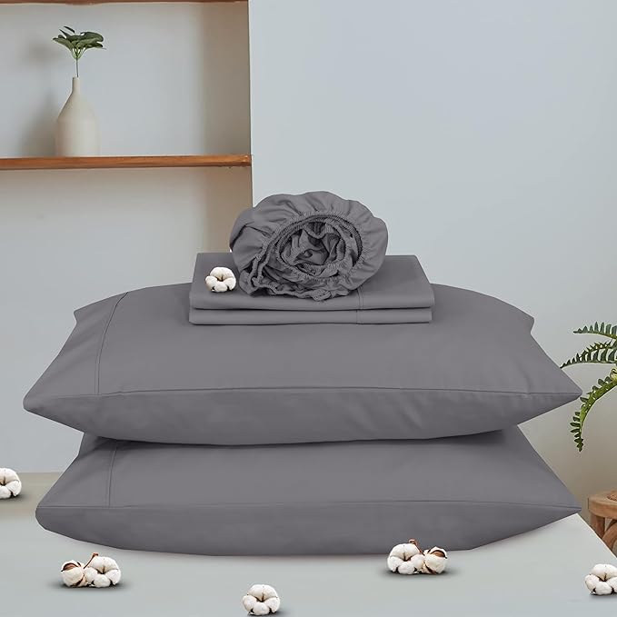 RUVANTI 100% Organic Cotton Sheets California King, Percale Weave, GOTS Certified, 4-Piece Set, Deep Pocket 13", Crisp & Breathable, Soft Durable Bedding, Sábanas Algodón Orgánico – Silver Filigree
