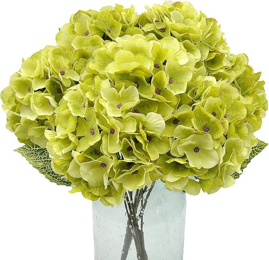 2Bouquets Artificial Fake Flowers Plants Silk Hydrangea Arrangements Wedding Bouquets Decorations Plastic Floral Home Kitchen Garden Party Festival Bar DIY(Chartreuse,5 Flower Heads)