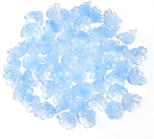 LadayPoa 100pcs Glass Bellflower Beads for Jewelry Making Trumpet Flower Beads Gradient Clear Cute Beads for Bracelets Making Aesthetic Bead Charms for DIY Necklace Decoration-Sky Blue